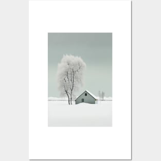 Swedish Winter Cottage Minimalist Art Print Posters and Art